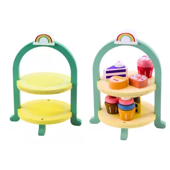 LEAN TOYS Saldumynų rinkinys su mediniu stovu – pyragaičiai ir keksiukai