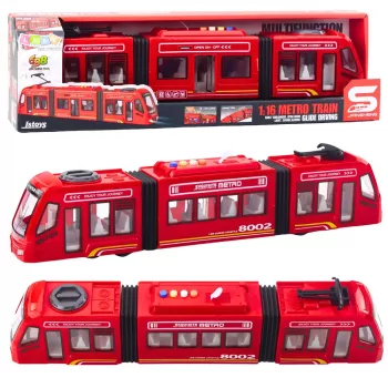 LEAN TOYS City Metro Tram su atidaromomis durimis, šviesomis ir garsais, raudonas, 1:16