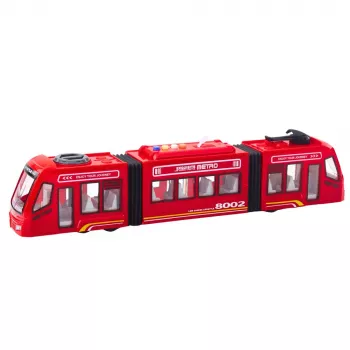 LEAN TOYS City Metro Tram su atidaromomis durimis, šviesomis ir garsais, raudonas, 1:16