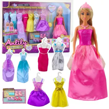 LEAN TOYS Anlily Collection mados rinkinys su suknelėmis ir aksesuarais – 17 dalių