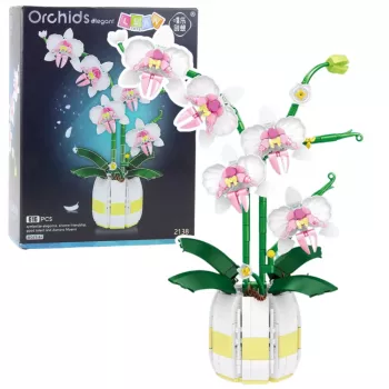 LEAN TOYS Orchid konstruktorius Orchidėja vazone rožinė ir balta 616 vnt.