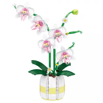 LEAN TOYS Orchid konstruktorius Orchidėja vazone rožinė ir balta 616 vnt.