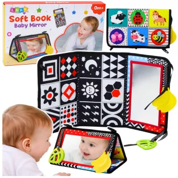 LEAN TOYS kontrastinis sensorinis lavinamasis kilimėlis su veidrodžiu kūdikiams