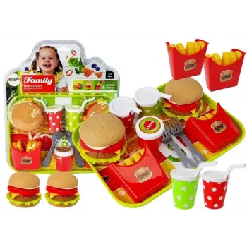 LEAN TOYS Hamburger ir bulvytės rinkinys su padėklu | Greito maisto vaidmenų žaidimo žaislas