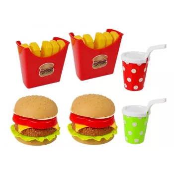 LEAN TOYS Hamburger ir bulvytės rinkinys su padėklu | Greito maisto vaidmenų žaidimo žaislas