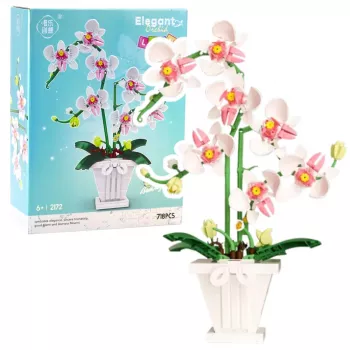 LEAN TOYS Orchid Construction Blocks Orchid in a Pot Pink and White 718 pcs