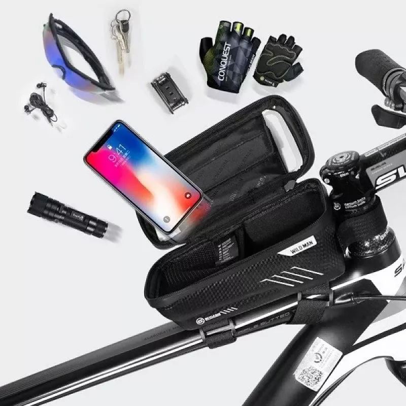 WILDMAN Bike Holder Case M E2 1L juodas - vairaračio telefono dėklas, atsparus purslams, su jutikliniu ekranu, 1L talpa
