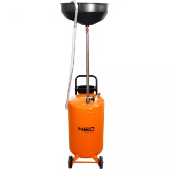NEO TOOLS 10-810 Mobilus alyvos rinktuvas, gravitacinis, 70 L bakas, pneumatinis ištuštinimas, 420 mm padėklas, reguliuojamas aukštis 1000-1600 mm