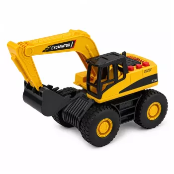 LEAN TOYS Construction Excavator su judančiu kaušu, šviesomis ir garsais - geltona, 1:32 mastelis