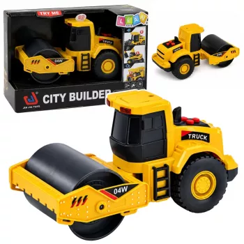 LEAN TOYS Volinio tipo kelių volas 1:32 mastelio su besisukančiu volu, šviesos ir garso efektai, geltonas