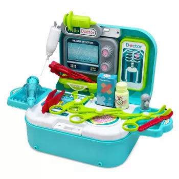 LEAN TOYS 2-in-1 medicinos rinkinys lagamine, nešiojama gydytojo kabinetas, aksesuarai, mėlyna