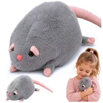 LEAN TOYS Plush žaislinė žiurkė su ilga uodega, pilka, 40 cm