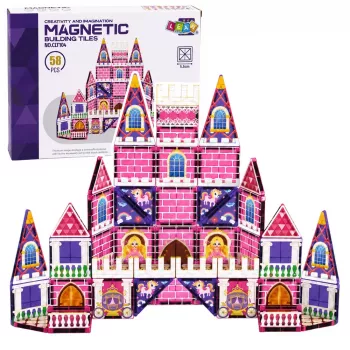 LEAN TOYS Magnetiniai konstruktoriaus blokeliai Princess Castle Pink 58 vnt.