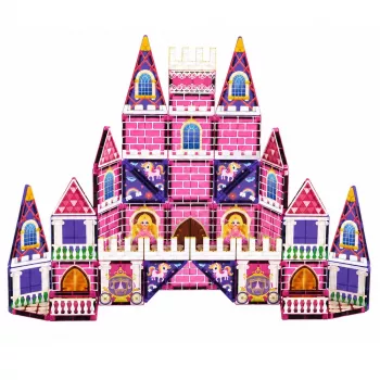 LEAN TOYS Magnetiniai konstruktoriaus blokeliai Princess Castle Pink 58 vnt.