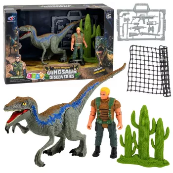 LEAN TOYS Dinozaurų medžiotojo rinkinys su judančiomis galūnėmis ir tinklo ginklais