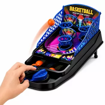LEAN TOYS Mini stalo krepšinio arkadinis žaidimas su 3 krepšiais ir paleidikliu
