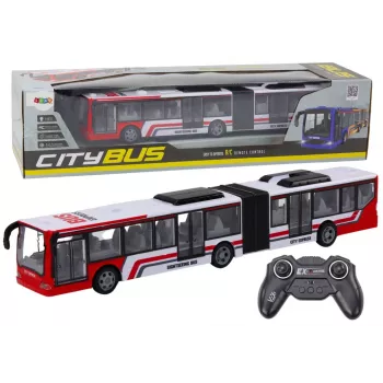 LEAN TOYS nuotolinio valdymo miesto autobusas raudonas ir baltas, 1:20 mastelis