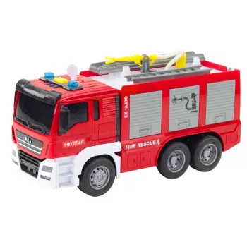 LEAN TOYS gaisrinis automobilis su vandens purškimu, šviesomis ir garsais – trinties varomas greitosios pagalbos automobilis