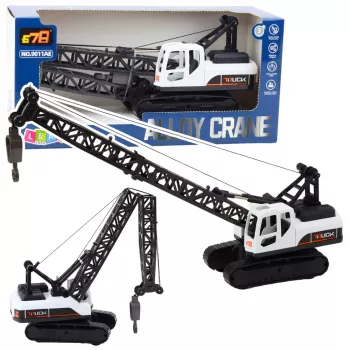 LEAN TOYS Crawler Construction Crane su 360° sukimu ir judamu kabliu, baltas