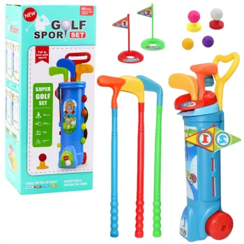 LEAN TOYS golfo rinkinys su vežimėliu ir lazdomis – 20 dalių lauko žaidimas
