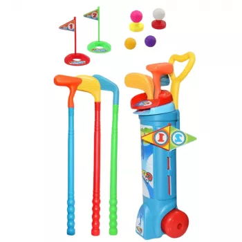 LEAN TOYS golfo rinkinys su vežimėliu ir lazdomis – 20 dalių lauko žaidimas