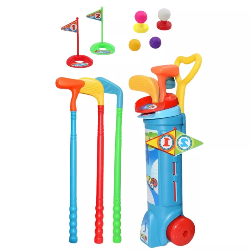 LEAN TOYS golfo rinkinys su vežimėliu ir lazdomis – 20 dalių lauko žaidimas
