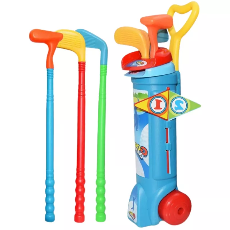 LEAN TOYS golfo rinkinys su vežimėliu ir lazdomis – 20 dalių lauko žaidimas