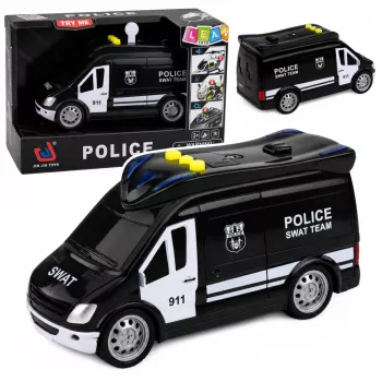 LEAN TOYS SWAT Special Unit policijos furgonas su šviesomis ir garsu, 1:32 mastelis, inercinis, metalinis