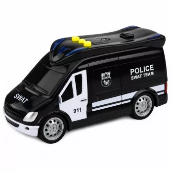 LEAN TOYS SWAT Special Unit policijos furgonas su šviesomis ir garsu, 1:32 mastelis, inercinis, metalinis
