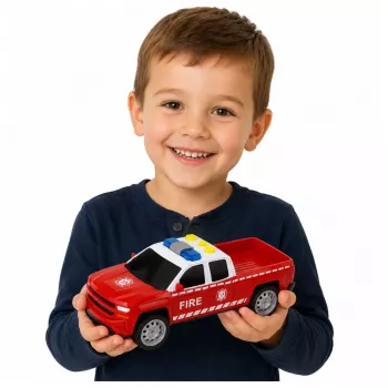 LEAN TOYS Gaisrinės transporto priemonių rinkinys: sraigtasparnis ir automobilis su šviesomis ir garsais 1:32