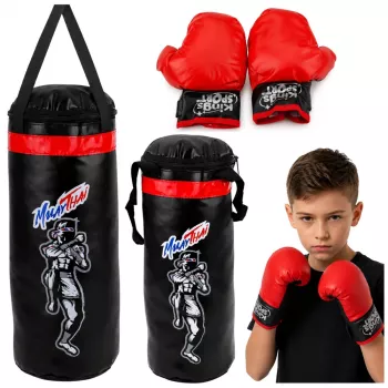 LEAN TOYS vaikų Muay Thai bokso maišo rinkinys su pirštinėmis 40x14 cm S