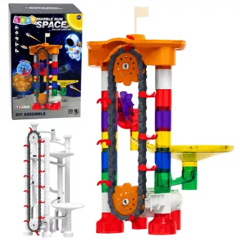 LEAN TOYS Construction Blocks Space Track kamuoliukų tuneliais spalvotas 3D 85 vnt.