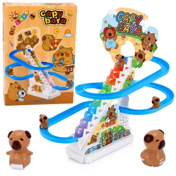 LEAN TOYS Capybara takelio čiuožykla su judančiais laiptais, šviesomis ir garsu – muzikinis lipimo žaislas vaikams nuo 3 metų