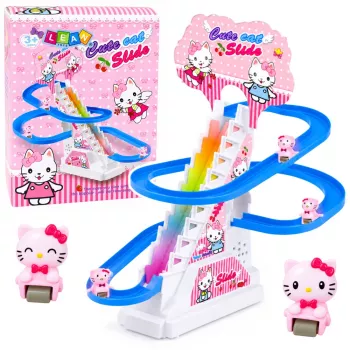 LEAN TOYS Track Slide kačiukams – judantys laipteliai su figūrėlėmis, šviesos ir garso efektų interaktyvus žaislas katėms