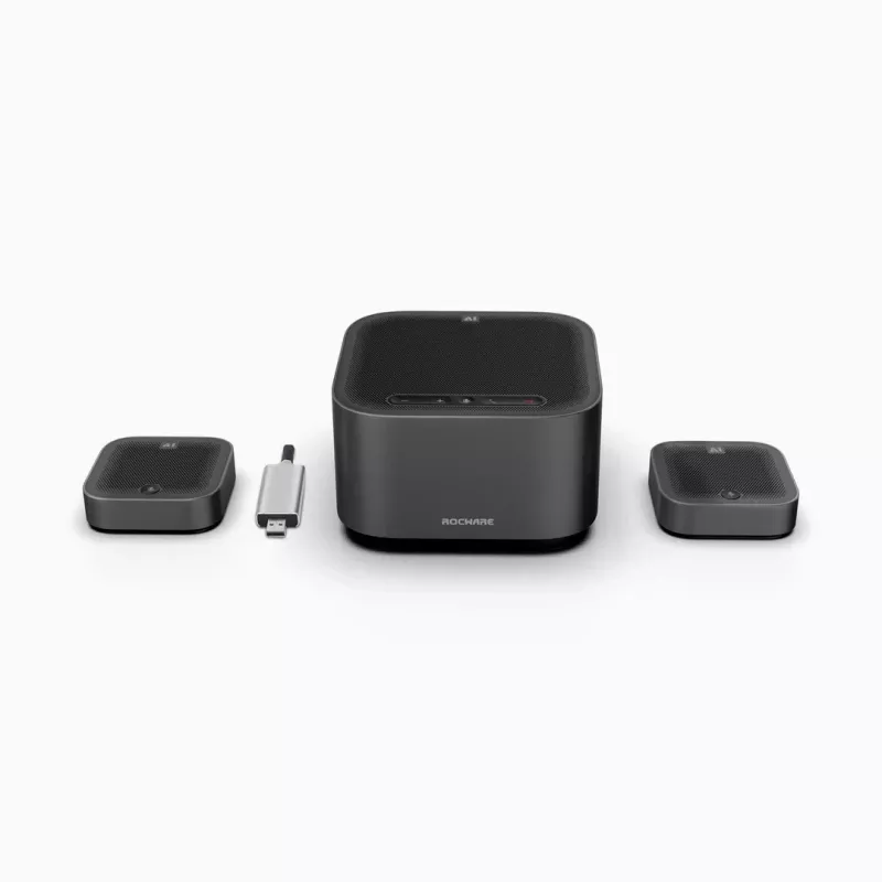 ROCWARE konferencinė įranga didelėms posėdžių salėms A10W 4K UHD USB 3.1 konferencinė kamera su dviem stereo mikrofonais, 120° matymo laukas, 4x skaitmeninis priartinimas, USB-C, Plug-and-Play, suderinama su Windows, macOS, Chrome OS