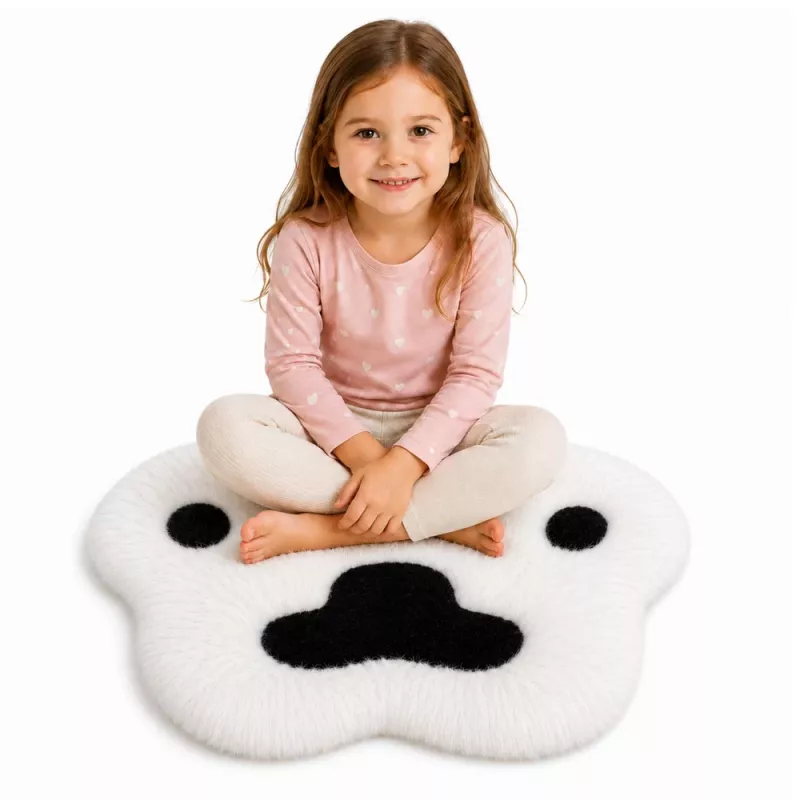 LEAN Plush Paw Rug Soft Fur Rug Black and White 60 x 60 cm
