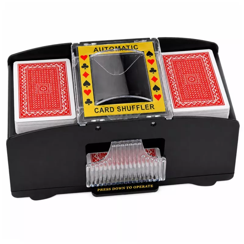 LEAN TOYS automatinis elektroninis kortų maišytuvas 2 kaladėms - maitinamas baterijomis, ABS plastikas, juodas