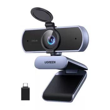 UGREEN FineCam Lite 4K UHD internetinė kamera su 4 mikrofonų masyvu, privatumo užsklanda, reguliuojamu matymo lauku, automatiniu kadravimu, HDR, USB-C, pilka