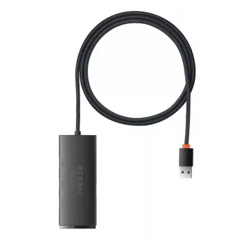 Baseus Lite Series 4 prievadų USB 3.0 šakotuvas - 5Gbps, maitinamas iš magistralės, juodas (WKQX030101)