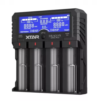 XTAR VP4L Plus 4 lizdų Li-ion/Ni-MH baterijų įkroviklis su LCD ekranu, 2A greitas įkrovimas, Power Bank funkcija