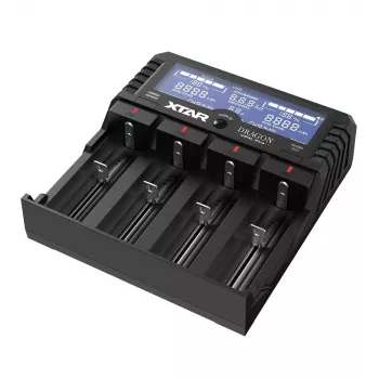 XTAR VP4L Plus 4 lizdų Li-ion/Ni-MH baterijų įkroviklis su LCD ekranu, 2A greitas įkrovimas, Power Bank funkcija