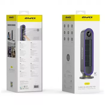 AWEI F52 nešiojamasis bokštinis ventiliatorius 3600mAh USB-C įkraunamas pilkas
