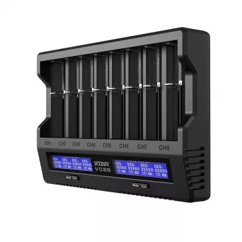 XTAR VC8S USB-C 8 lizdų išmanusis akumuliatorių įkroviklis su QC3.0 adapteriu Li-ion/Ni-MH