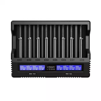 XTAR VC8S USB-C 8 lizdų išmanusis akumuliatorių įkroviklis su QC3.0 adapteriu Li-ion/Ni-MH