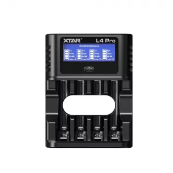 XTAR L4 PRO universalus išmanusis baterijų įkroviklis Li-ion ir Ni-MH/Ni-CD akumuliatoriams su USB-C ir LCD ekranu