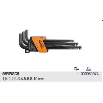 BETA 96BP/SC9 9 dalių metrinių rutulinių galų šešiabriaunių raktų rinkinys, 1,5-10 mm, chromo vanadžio plienas