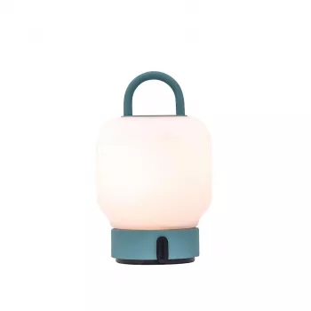 KOODUU LOOME turkiozės atspalvio įkraunamas stalo šviestuvas su 3 pakopų lietimui jautriu reguliavimu, 200 lm šiltos baltos šviesos LED, USB-C, IP44 atsparus purslams, su integruota rankena