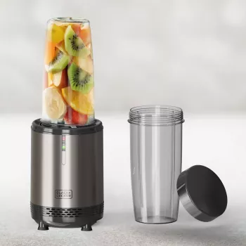 BLACK+DECKER ES9120160B asmeninis blenderis 1000W su 2x 600ml Tritan buteliais ir kelioniniais dangteliais