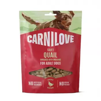 CARNILOVE Dog SOFT Snack Quail su raudonėliu 200 g - bekvapiai minkšti skanėstai suaugusiems šunims