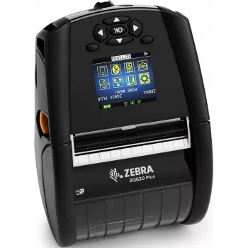 Zebra ZQ620 Plus 3 colių / 72 mm sveikatos priežiūros tiesioginės terminės spausdintuvas su Wi-Fi 6 Dual Radio (802.11AX/BT5.x), linered platen 0,75 colio šerdimi ir Group E diržo segtuku